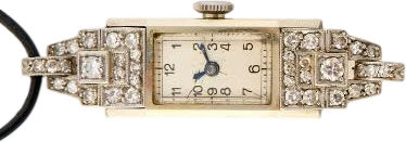 Titel: Art Deco armbåndsur i 18 kt. hvidguld med diamantbesat lynette og kasse (Nyhed)
Mærke: Ukendt
Model: Art Deco
Ref.: 2638/2050
Årgang: 1935
Tilbehør:
Pris: 4.000 kr.
Diameter: 11mm
Funktioner:
Skivefarve: Hvid
Rem: Andet
Kassemateriale: Guld
Kategori: Dress
Køn: Dame
Match: 100.0%
Billedet ejes af Bruun Rasmussen (1138017) Et Ukendt ur