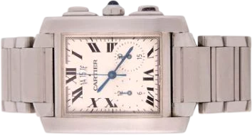 Title: Tank Française i stål, ref. 2653, chronograph quartz med datovisning
Brand: Cartier
Model: Tank Française
Ref: 2653
Category: Racing
Diameter: 28mm
Functions: Kronograf, Dato
Year: 2000
Price: 22500
Condition: 7.0
Dial Color: Hvid
Strap: Metal
Case material: Stål
Gender: Dame
Match: 100.0%
Billedet er ejet af Bruun Rasmussen (566050) Et Cartier ur