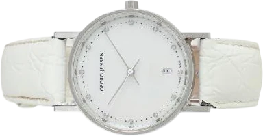 Title: Henning Koppel Model 321 Quartz Wristwatch (New)
Brand: Georg Jensen
Model: 321
Ref: 004581
Category: Dress
Diameter: 31mm
Functions: Dato
Year:
Price: 2500
Condition: 7.0
Dial Color: Hvid
Strap: Læder
Case material: Stål
Gender: Unisex
Match: 100.0%
Billedet er ejet af Bruun Rasmussen (904721) Et Georg Jensen ur