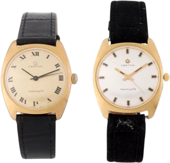 Title: Water King 210 og 215 - To guldbelagte stålure fra 1970'erne
Brand: Certina
Model: Water King 210 og 215
Ref: null
Category: Dress
Diameter: 33mm
Functions:
Year: 1970
Price: 2500
Condition: 6.0
Dial Color:
Strap: Læder
Case material: Andet
Gender: Unisex
Match: 100.0%
Billedet er ejet af Bruun Rasmussen (628655) Et Certina ur
