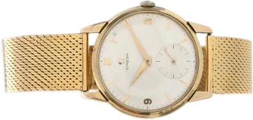 Title: Wrist watch of 14k gold, Ref. 2894.2, 1959 (New)
Brand: Omega
Model: /
Ref: 2894.2
Category: Dress
Diameter: 35mm
Functions: Dato
Year: 1959
Price: 35000
Condition: 6.0
Dial Color: Hvid
Strap: Metal
Case material: Guld
Gender: Herre
Match: 100.0%
Billedet er ejet af Bruun Rasmussen (670232) Et Omega ur