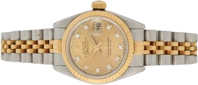Title: Datejust of 18k gold and steel, ref. 69173 (New)
Brand: Rolex
Model: Datejust
Ref: 69173
Category: Dress
Diameter: 26mm
Functions: Dato
Year: 1991
Price: 22500
Condition: 6.0
Dial Color: Guld
Strap: Metal
Case material: Guld
Gender: Dame
Match: 100.0%
Billedet er ejet af Bruun Rasmussen (722213) Et Rolex ur