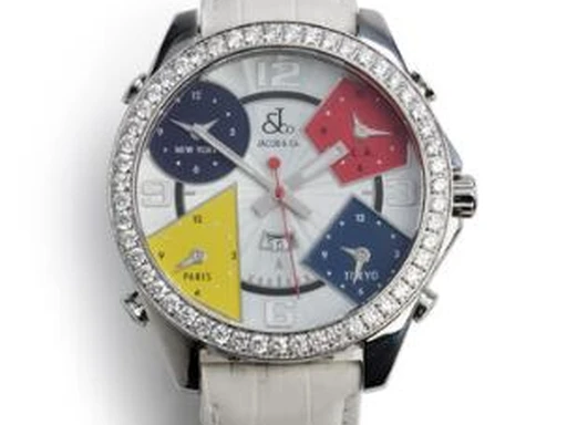 Title: Five Time Zones stål med fem quartzværker og datovisning, 2005
Brand: Jacob & Co.
Model: Five Time Zones
Ref: null
Category: Dress
Diameter: 47mm
Functions: Dato
Year: 2005
Price: 17500
Condition: 7.5
Dial Color:
Strap: Læder
Case material: Stål
Gender: Herre
Match: 100.0%
Billedet er ejet af Bruun Rasmussen (515382) Et Jacob & Co. ur