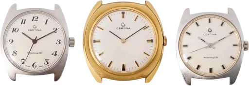 Title: tre ure - to i stål, et i guldbelagt stål fra 1970'erne
Brand: Certina
Model:
Ref: null
Category: Dress
Diameter: nullmm
Functions:
Year: 1970
Price: 2500
Condition: 4.0
Dial Color: Hvid
Strap: Andet
Case material: Stål
Gender: Herre
Match: 100.0%
Billedet er ejet af Bruun Rasmussen (628635) Et Certina ur