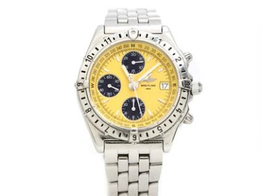 Title: Chronomat of steel, ref. A20048, 1997
Brand: Breitling
Model: Chronomat
Ref: A20048
Category: Racing
Diameter: 40mm
Functions: Kronograf, Dato
Year: 1997
Price: 13500
Condition: undefined
Dial Color: Gul
Strap: Metal
Case material: Stål
Gender: Herre
Match: 100.0%
Billedet er ejet af Bruun Rasmussen (417413) Et Breitling ur