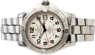 Title: Colt of steel, ref. A32350, automatik med dato og GMT, Ø 41 mm (New)
Brand: Breitling
Model: Colt of steel
Ref: A32350
Category: Sport
Diameter: 41mm
Functions: Dato, GMT
Year: 2000
Price: 13500
Condition: 6.0
Dial Color: Hvid
Strap: Metal
Case material: Stål
Gender: Herre
Match: 100.0%
Billedet er ejet af Bruun Rasmussen (904714) Et Breitling ur