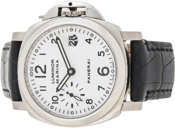 Titel: Luminor Marina af stål, ref. PAM00049, 2003 (Nyhed)
Mærke: Panerai
Model: Luminor Marina
Ref.: PAM00049
Årgang: 2003
Tilbehør: Boks og Papirer
Stand: 7.0 (Brugt)
Pris: 23.500 kr.
Diameter: 40mm
Funktioner: Dato
Skivefarve: Hvid
Rem: Læder
Kassemateriale: Stål
Kategori: Dress
Køn: Herre
Match: 100.0%
Billedet ejes af Bruun Rasmussen (1057288) Et Panerai ur