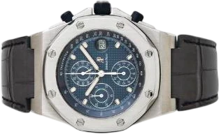 Titel: Royal Oak Offshore af stål, ref. 25770ST/O/0009/01
Mærke: Audemars Piguet
Model: Royal Oak Offshore
Ref.: 25770ST/O/0009/01
Kategori: Sport
Diameter: 42mm
Funktioner: Kronograf, Dato
Årgang: 2001
Pris: 115000
Skivefarve: Grå
Rem: Læder
Kassemateriale: Stål
Køn: Herre
Match: 100.0%
Billedet ejes af Bruun Rasmussen (931920) Et Audemars Piguet ur