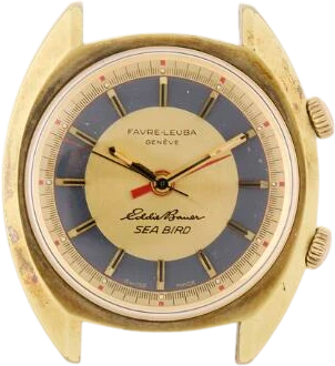 Title: Sea-Bird “Eddie Bauer” Guldbelagt Stål, Mekanisk Alarmur, 1970'erne (New)
Brand: Favre-Leuba
Model: Sea-Bird Eddie Bauer
Ref: null
Category: Dress
Diameter: 35mm
Functions: Dato, Verdensur
Year: 1970
Price: 2500
Condition: 7.0
Dial Color: Gul
Strap: Andet
Case material: Andet
Gender: Herre
Match: 100.0%
Billedet er ejet af Bruun Rasmussen (628683) Et Favre-Leuba ur