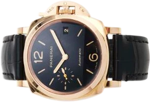 Title: Luminor Due of 18k gold, ref. OP7282, Ø 38 mm, automatic with date (New)
Brand: Panerai
Model: Luminor Due
Ref: OP7282
Category: Dress
Diameter: 38mm
Functions: Dato
Year: 2010
Price: 70000
Condition: 7.0
Dial Color: Sort
Strap: Læder
Case material: Guld
Gender: Herre
Match: 100.0%
Billedet er ejet af Bruun Rasmussen (904719) Et Panerai ur