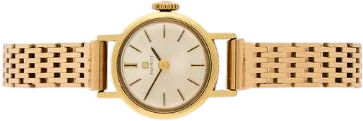 Titel: 14k gold dress watch ref. 17073–20 with manual winding, 1960s (Nyhed)
Mærke: Tissot
Model:
Ref.: 17073–20
Kategori: Dress
Diameter: 17mm
Funktioner:
Årgang: 1960
Pris: 3500
Stand: 6.0 (Brugt)
Skivefarve: Hvid
Rem: Metal
Kassemateriale: Guld
Køn: Dame
Match: 100.0%
Billedet ejes af Bruun Rasmussen (961477) Et Tissot ur