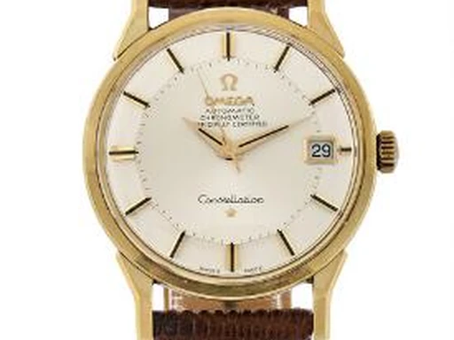 Title: Constellation "Piepan" i guldbelagt stål med dato og automatisk optræk, årgang 1968
Brand: Omega
Model: Constellation "Piepan"
Ref: 168.005
Category: Dress
Diameter: 34mm
Functions: Dato
Year: 1968
Price: 9000
Condition: undefined
Dial Color: Hvid
Strap: Læder
Case material: Stål
Gender: Herre
Match: 100.0%
Billedet er ejet af Bruun Rasmussen (417497) Et Omega ur