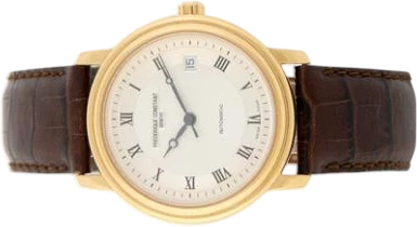 Titel: Classic i forgyldt stål med automatisk værk
Mærke: Frederique Constant
Model: Classic
Ref.: FC-303/310×3P5/6
Årgang: 2015
Tilbehør:
Pris: 3.500 kr.
Diameter: 40mm
Funktioner: Dato
Skivefarve: Hvid
Rem: Læder
Kassemateriale: Stål
Kategori: Dress
Køn: Herre
Match: 100.0%
Billedet ejes af Bruun Rasmussen (1138044) Et Frederique Constant ur