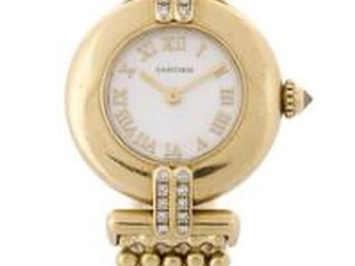 Title: Colisee of 18k gold with mother of pearl dial and diamonds (New)
Brand: Cartier
Model: Colisee
Ref: 1980 1
Category: Dress
Diameter: 24mm
Functions: Dato
Year: 1990
Price: 45000
Condition: undefined
Dial Color: Hvid
Strap: Metal
Case material: Guld
Gender: Dame
Match: 100.0%
Billedet er ejet af Bruun Rasmussen (417530) Et Cartier ur