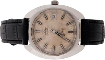 Title: DS-2 of steel, ref. 5801 300M, 1970s
Brand: Certina
Model: DS-2
Ref: 5801 300M
Category: Dress
Diameter: 38mm
Functions: Dato
Year: 1970
Price: 3000
Condition: 6.0
Dial Color: Hvid
Strap: Læder
Case material: Stål
Gender: Herre
Match: 100.0%
Billedet er ejet af Bruun Rasmussen (628710) Et Certina ur