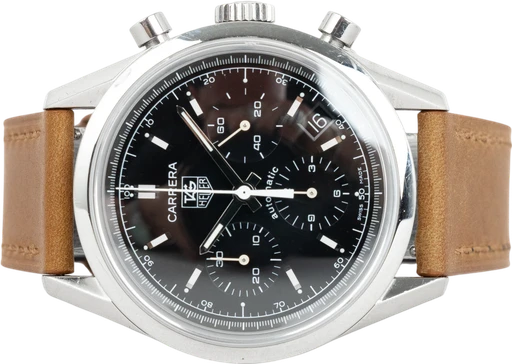 Titel: Carrera Calibre 17
Mærke: Tag Heuer
Model: Carrera Calibre 17
Ref.: CV2111-0
Kategori: Racing
Diameter: 39mm
Funktioner: Kronograf, Dato
Årgang:
Pris: 19999
Stand: 7.0 (Brugt)
Skivefarve: Sort
Rem: Læder
Kassemateriale: Stål
Køn: Herre
Match: 100.0%
Billedet ejes af Chrono Collective (925772) Et Tag Heuer ur