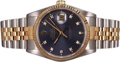 Title: Datejust G/S 16233 - Diamant skive
Brand: Rolex
Model: Datejust G/S
Ref: 16233
Category: Dress
Diameter: 36mm
Functions: Dato
Year: 1987
Price: 48000
Condition: 8.0
Dial Color: Blå
Strap: Metal
Case material: Stål
Gender: Herre
Match: 100.0%
Billedet er ejet af Chrono (705359) Et Rolex ur