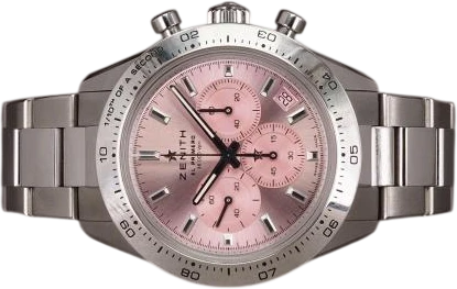 Title: Chronomaster El Primero Sport Pink
Brand: Zenith
Model: Chronomaster El Primero Sport Pink Limited Edition
Ref: 03.3109.3600/18.M3100
Category: Racing
Diameter: 41mm
Functions: Kronograf, Dato
Year: 2023
Price: 62000
Condition: 8.0
Dial Color: Rød
Strap: Metal
Case material: Stål
Gender: Herre
Match: 100.0%
Billedet er ejet af Chrono (168080) Et Zenith ur
