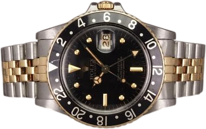 Title: GMT-Master 16753 Nipple Dial
Brand: Rolex
Model: GMT-Master Nipple Dial
Ref: 16753
Category: Pilot
Diameter: 40mm
Functions: Dato, GMT
Year: 1982
Price: 75000
Condition: 8.0
Dial Color: Sort
Strap: Metal
Case material: Stål
Gender: Herre
Match: 100.0%
Billedet er ejet af Chrono (100924) Et Rolex ur