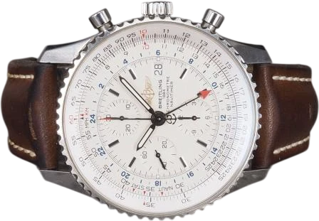Title: Navitimer World A2432212
Brand: Breitling
Model: Navitimer World GMT
Ref: A24322
Category: Pilot
Diameter: 46mm
Functions: Kronograf, GMT, Dato
Year: 2009
Price: 27000
Condition: 8.0
Dial Color: Hvid
Strap: Læder
Case material: Stål
Gender: Herre
Match: 100.0%
Billedet er ejet af Chrono (101263) Et Breitling ur