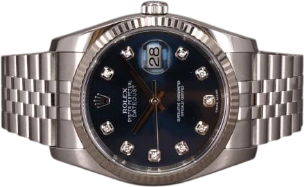 Title: Datejust 116234 Diamant - 9/2013
Brand: Rolex
Model: Datejust
Ref: 116234
Category: Dress
Diameter: 36mm
Functions: Dato
Year: 2013
Price: 72000
Condition: 8.0
Dial Color: Blå
Strap: Metal
Case material: Stål
Gender: Herre
Match: 100.0%
Billedet er ejet af Chrono (552877) Et Rolex ur