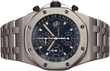 Title: Royal Oak Offshore
Brand: Audemars Piguet
Model: Royal Oak Offshore
Ref: 25721ST
Category: Racing
Diameter: 44mm
Functions: Kronograf, Dato
Year: 1999
Price: 140000
Condition: 8.0
Dial Color: Blå
Strap: Metal
Case material: Stål
Gender: Herre
Match: 100.0%
Billedet er ejet af Chrono (613911) Et Audemars Piguet ur