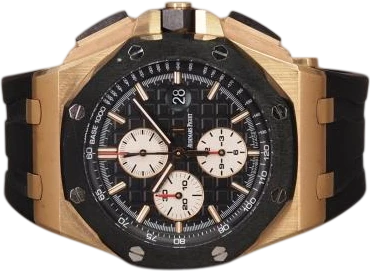 Title: ROO Chrono 26400RO
Brand: Audemars Piguet
Model: Royal Oak Offshore Chronograph
Ref: 26400RO.OO.A002CA.01
Category: Racing
Diameter: 44mm
Functions: Kronograf, Dato
Year: 2013
Price: 239000
Condition: 8.0
Dial Color: Sort
Strap: Andet
Case material: Guld
Gender: Herre
Match: 100.0%
Billedet er ejet af Chrono (317668) Et Audemars Piguet ur