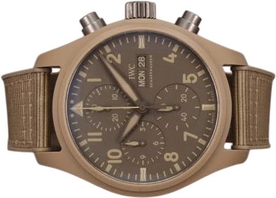 Title: Pilot Chronograph Top Gun “Mojave Desert” (New)
Brand: IWC
Model: Pilots Chronograph Top Gun “Mojave Desert”
Ref: IW389402
Category: Pilot
Diameter: 42mm
Functions: Kronograf, Dato, Ugedag
Year: 2024
Price: 62000
Condition: 8.0
Dial Color: Brun
Strap: Andet
Case material: Keramik
Gender: Herre
Match: 100.0%
Billedet er ejet af Chrono (755512) Et IWC ur