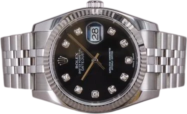 Titel: Datejust 116234 Diamant (Nyhed)
Mærke: Rolex
Model: Datejust
Ref.: 116234
Årgang: 2012
Tilbehør: Boks og Papirer
Stand: 8.0 (Brugt)
Pris: 70.000 kr.
Diameter: 36mm
Funktioner: Dato
Skivefarve: Sort
Rem: Metal
Kassemateriale: Stål
Kategori: Dress
Køn: Herre
Match: 100.0%
Billedet ejes af Chrono (1078172) Et Rolex ur