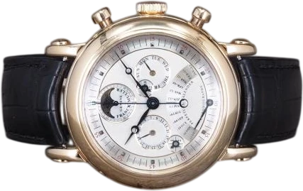 Title: Master of Complications Perpetual
Brand: Franck Muller
Model: Master of Complications Perpetual Calendar Chronograph
Ref: 7000QP E
Category: Dress
Diameter: 39mm
Functions: Kronograf, Månefase, Dato
Year:
Price: 150000
Condition: 8.0
Dial Color: Hvid
Strap: Læder
Case material: Guld
Gender: Herre
Match: 100.0%
Billedet er ejet af Chrono (101267) Et Franck Muller ur