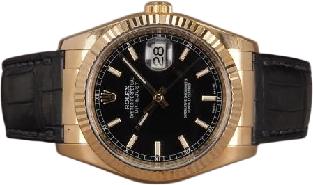 Titel: Datejust 116138 - 18K
Mærke: Rolex
Model: Datejust 18K
Ref.: 116138
Årgang:
Tilbehør: Boks og Papirer
Stand: 8.0 (Brugt)
Pris: 115.000 kr.
Diameter: 36mm
Funktioner: Dato
Skivefarve: Sort
Rem: Læder
Kassemateriale: Guld
Kategori: Dress
Køn: Unisex
Match: 100.0%
Billedet ejes af Chrono (1203582) Et Rolex ur