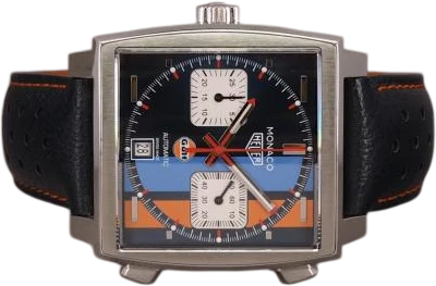 Title: Monaco Gulf - DK sæt
Brand: Tag Heuer
Model: Monaco Gulf
Ref: CAW211R.FC640
Category: Racing
Diameter: 39mm
Functions: Kronograf, Dato
Year: 2019
Price: 40000
Condition: 9.0
Dial Color: Blå
Strap: Læder
Case material: Stål
Gender: Herre
Match: 100.0%
Billedet er ejet af Chrono (720055) Et Tag Heuer ur