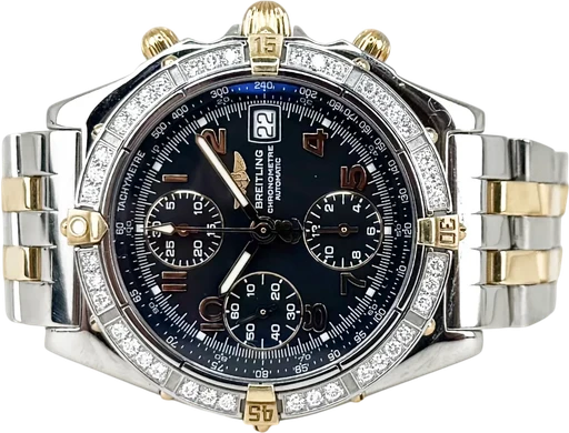 Title: Chronomat
Brand: Breitling
Model: Chronomat
Ref: B13352
Category: Racing
Diameter: 39mm
Functions: Kronograf, Dato
Year:
Price: 31999
Condition: 9.0
Dial Color: Sort
Strap: Metal
Case material: Andet
Gender: Herre
Match: 100.0%
Billedet er ejet af Chrono Collective (563731) Et Breitling ur