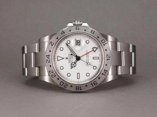 Title: Explorer II 16570 Cal. 3186 (New)
Brand: Rolex
Model: Explorer II 3186
Ref: 16570
Category: Sport
Diameter: 40mm
Functions: GMT, Dato
Year: 2007
Price: 53000
Condition: undefined
Dial Color: Hvid
Strap: Metal
Case material: Stål
Gender: Herre
Match: 100.0%
Billedet er ejet af Chrono (469801) Et Rolex ur