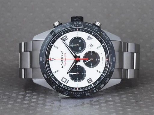Title: Timewalker Chronograph - 23 service
Brand: Montblanc
Model: Timewalker Chronograph
Ref: 118488
Category: Racing
Diameter: 43mm
Functions: Kronograf, Dato
Year: 2021
Price: 22000
Condition: undefined
Dial Color: Hvid
Strap: Metal
Case material: Stål
Gender: Herre
Match: 100.0%
Billedet er ejet af Chrono (101290) Et Montblanc ur