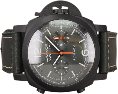 Titel: Luminor Chrono Flyback PAM1498
Mærke: Panerai
Model: Luminor Chrono Flyback
Ref.: PAM01498
Årgang: 2023
Tilbehør: Boks og Papirer
Stand: 9.0 (Brugt)
Pris: 98.000 kr.
Diameter: 44mm
Funktioner: Kronograf
Skivefarve: Grøn
Rem: Andet
Kassemateriale: Keramik
Kategori: Racing
Køn: Herre
Match: 100.0%
Billedet ejes af Chrono (1132392) Et Panerai ur