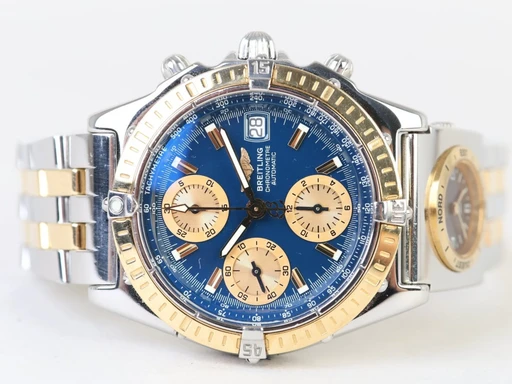 Title: chronomat
Brand: Breitling
Model: Chronomat
Ref: D13352
Category: Racing
Diameter: 39mm
Functions: Kronograf, Dato
Year:
Price: 23499
Condition: 9.0
Dial Color: Blå
Strap: Metal
Case material: Stål
Gender: Herre
Match: 100.0%
Billedet er ejet af Chrono Collective (501281) Et Breitling ur