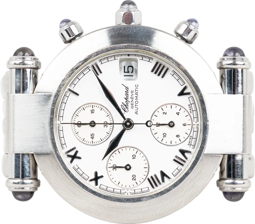 Titel: Imperiale
Mærke: Chopard
Model: Imperiale
Ref.: 8219
Kategori: Sport
Diameter: 37mm
Funktioner: Dato, Kronograf
Årgang:
Pris: 12499
Stand: 7.0 (Brugt)
Skivefarve: Hvid
Rem: Metal
Kassemateriale: Stål
Køn: Herre
Match: 100.0%
Billedet ejes af Chrono Collective (906827) Et Chopard ur