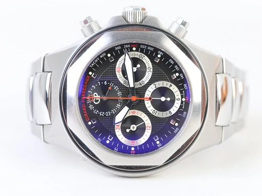 Title: Girard Perregaux Evo3
Brand: Girard-Perregaux
Model: Laureato Evo3
Ref: 80180-1-11-6516
Category: Racing
Diameter: 44mm
Functions: Dato, Kronograf
Year: null
Price: 31499
Condition: undefined
Dial Color: Sort
Strap: Metal
Case material: Stål
Gender: Herre
Match: 100.0%
Billedet er ejet af Chrono Collective (102384) Et Girard-Perregaux ur