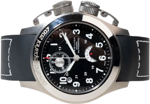 Title: Khaki Navy – Desafío Español 2007
Brand: Hamilton
Model: Khaki Navy – Desafío Español 2007
Ref: H777460
Category: Sport
Diameter: 42mm
Functions: Kronograf, Dato
Year:
Price: 5499
Condition: 7.0
Dial Color: Sort
Strap: Andet
Case material: Titanium
Gender: Herre
Match: 100.0%
Billedet er ejet af Chrono Collective (499075) Et Hamilton ur