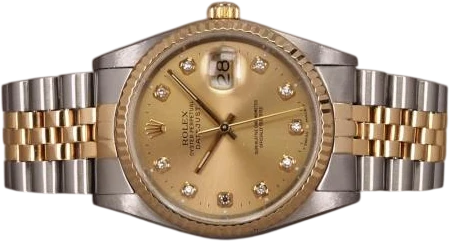Title: Datejust G/S 16233 - Diamant skive (New)
Brand: Rolex
Model: Datejust G/S
Ref: 16233
Category: Dress
Diameter: 36mm
Functions: Dato
Year: 1995
Price: 45000
Condition: 8.0
Dial Color: Gul
Strap: Metal
Case material: Stål
Gender: Herre
Match: 100.0%
Billedet er ejet af Chrono (799409) Et Rolex ur