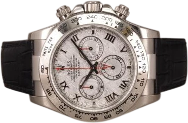 Title: Daytona 18K WG 116519LN - Meteorite
Brand: Rolex
Model: Daytona WG Meteroite
Ref: 116519
Category: Racing
Diameter: 40mm
Functions: Kronograf
Year: 2002
Price: 295000
Condition: 8.0
Dial Color: Grå
Strap: Læder
Case material: Guld
Gender: Herre
Match: 100.0%
Billedet er ejet af Chrono (397477) Et Rolex ur