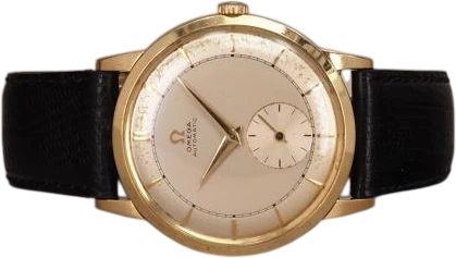Title: Automatic Bumper 18K - 2617
Brand: Omega
Model: Omega Automatic Bumper
Ref: 2617
Category: Dress
Diameter: 34mm
Functions: Dato
Year: 1960
Price: 20000
Condition: 8.0
Dial Color: Gul
Strap: Læder
Case material: Guld
Gender: Herre
Match: 100.0%
Billedet er ejet af Chrono (862855) Et Omega ur