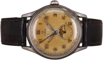 Titel: Cosmic Triple Date Moon 2471-3
Mærke: Omega
Model: Triple Date Moonphase Cosmic
Ref.: 2471/3
Årgang: 1950
Tilbehør: Boks
Stand: 7.0 (Brugt)
Pris: 35.000 kr.
Diameter: 35mm
Funktioner: Dato, Månefase, Ugedag
Skivefarve: Gul
Rem: Læder
Kassemateriale: Stål
Kategori: Dress
Køn: Herre
Match: 100.0%
Billedet ejes af Chrono (947026) Et Omega ur