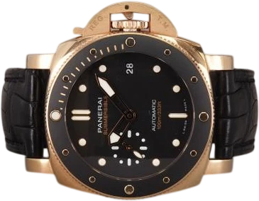 Title: Submersible Goldtech PAM00974
Brand: Panerai
Model: Submersible Goldtech™
Ref: PAM00974
Category: Dykker
Diameter: 42mm
Functions: Dato
Year: 2021
Price: 125000
Condition: 8.0
Dial Color: Sort
Strap: Læder
Case material: Guld
Gender: Herre
Match: 100.0%
Billedet er ejet af Chrono (317673) Et Panerai ur