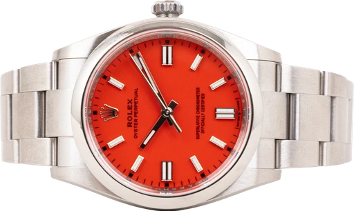 Titel: Oyster Perpetual
Mærke: Rolex
Model: Oyster Perpetual
Ref.: 126000
Kategori: Dress
Diameter: 36mm
Funktioner:
Årgang:
Pris: 120499
Stand: 10.0 (Nyt)
Skivefarve: Rød
Rem: Metal
Kassemateriale: Stål
Køn: Unisex
Match: 100.0%
Billedet ejes af Chrono Collective (934267) Et Rolex ur