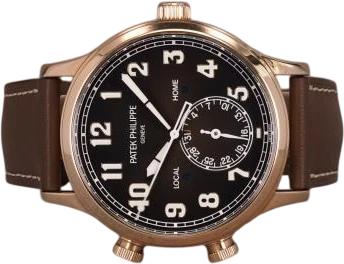 Titel: Calatrava Pilot Travel Time 5524R
Mærke: Patek Philippe
Model: Calatrava Pilot Travel Time
Ref.: 5524R-001
Kategori: Pilot
Diameter: 42mm
Funktioner: GMT
Årgang: 2019
Pris: 270000
Stand: 8.0 (Brugt)
Skivefarve: Brun
Rem: Læder
Kassemateriale: Guld
Køn: Herre
Match: 100.0%
Billedet ejes af Chrono (917339) Et Patek Philippe ur
