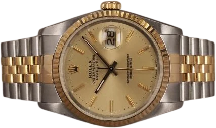 Titel: Datejust 16233 (Nyhed)
Mærke: Rolex
Model: Datejust G/S
Ref.: 16233
Årgang: 1988
Tilbehør: Boks og Papirer
Stand: 8.0 (Brugt)
Pris: 50.000 kr.
Diameter: 36mm
Funktioner: Dato
Skivefarve: Guld
Rem: Metal
Kassemateriale: Stål
Kategori: Dress
Køn: Unisex
Match: 100.0%
Billedet ejes af Chrono (1209178) Et Rolex ur