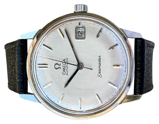 Titel: Vintage Seamaster Automatic Date (Nyhed)
Mærke: Omega
Model: Seamaster Automatic Date
Ref.: null
Årgang: 1968
Tilbehør:
Pris: 11.995 kr.
Diameter: 34mm
Funktioner: Dato
Skivefarve: Sølv
Rem: Læder
Kassemateriale: Stål
Kategori: Dress
Køn: Unisex
Match: 100.0%
Billedet ejes af Cph Vintage Watches (1111607) Et Omega ur