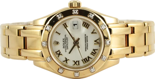 Title: Pearlmaster 18k 80318 (New)
Brand: Rolex
Model: Pearlmaster
Ref: 80318
Category: Dress
Diameter: 29mm
Functions: Dato
Year: 2004
Price: 79990
Condition: 8.0
Dial Color: Hvid
Strap: Metal
Case material: Guld
Gender: Dame
Match: 100.0%
Billedet er ejet af Dreamwatch (749599) Et Rolex ur
